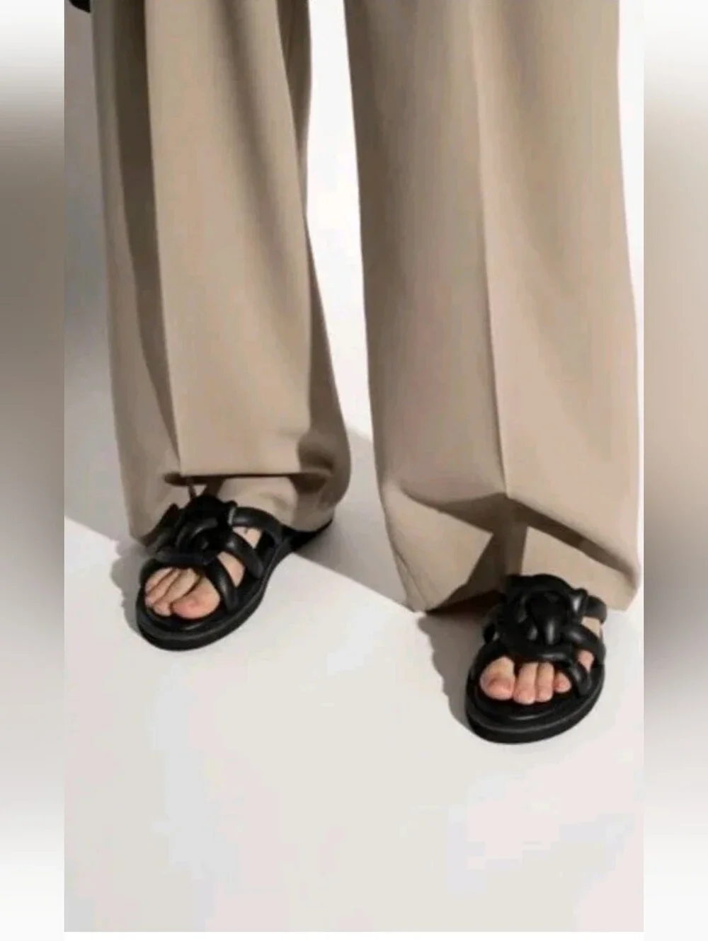 Coach Black Knotted Leather Slide Sandals